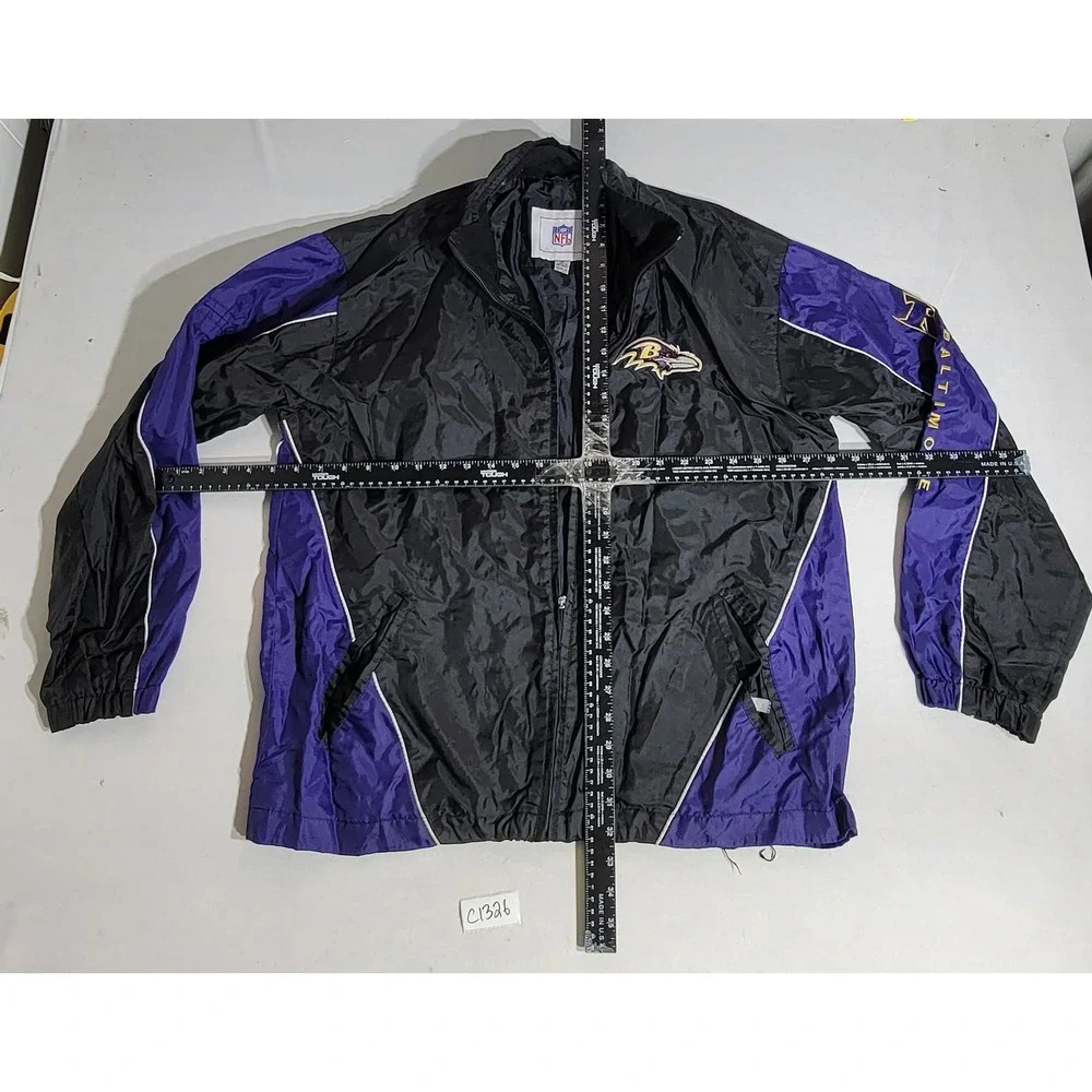 NFL Baltimore Ravens Windbreaker Jacket Mens Medium Black Purple Full Zip